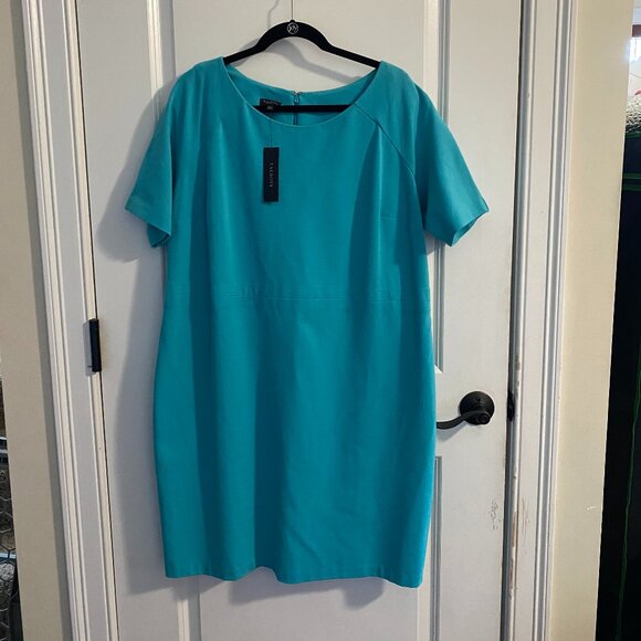 NWT Talbots Stretch Short Sleeve Sheath Turquoise Zipper Back Dress - Picture 1 of 10